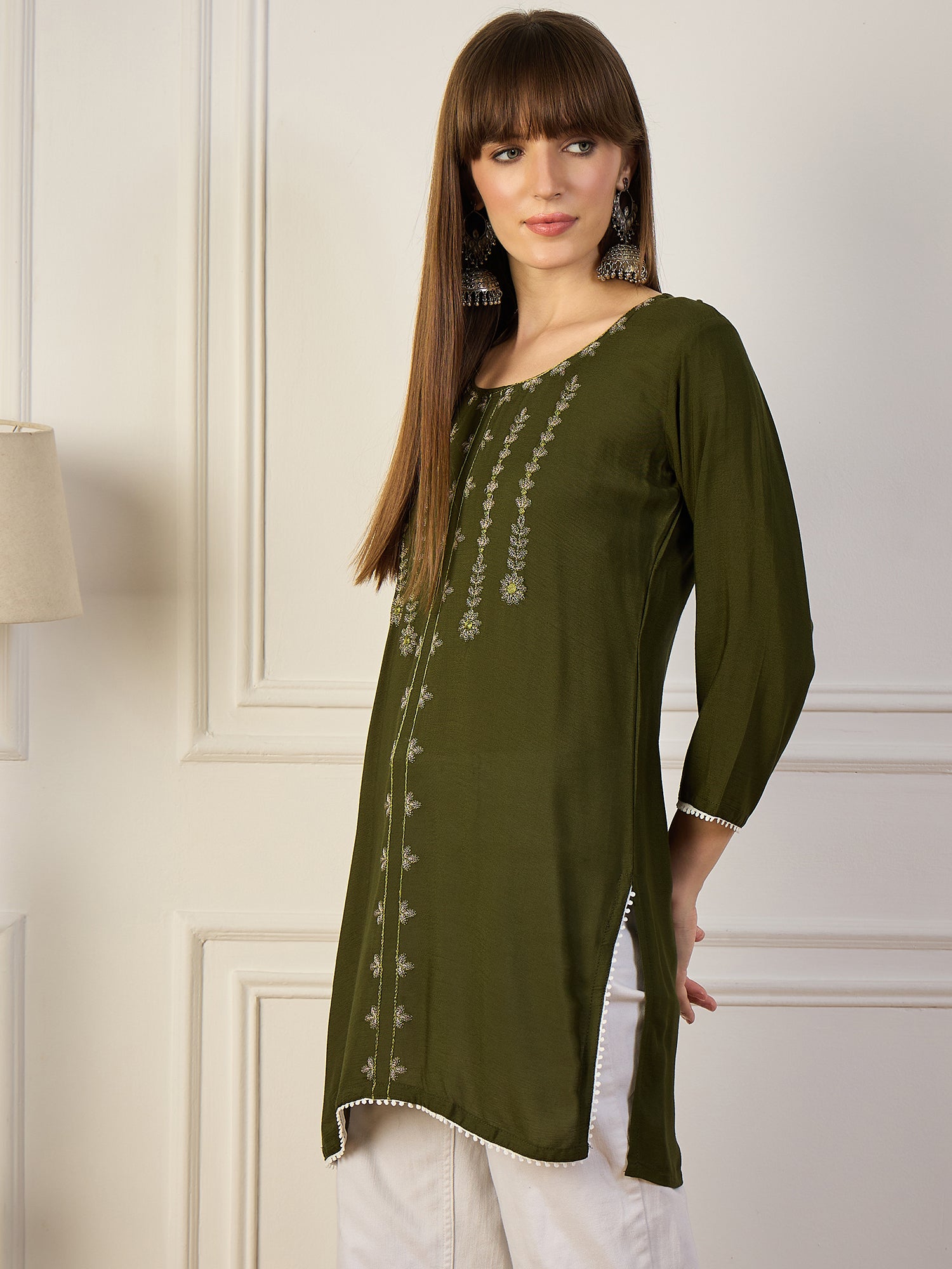 OLIVE BLOSSOM | MEHENDI Floral Embroidered Short Kurta