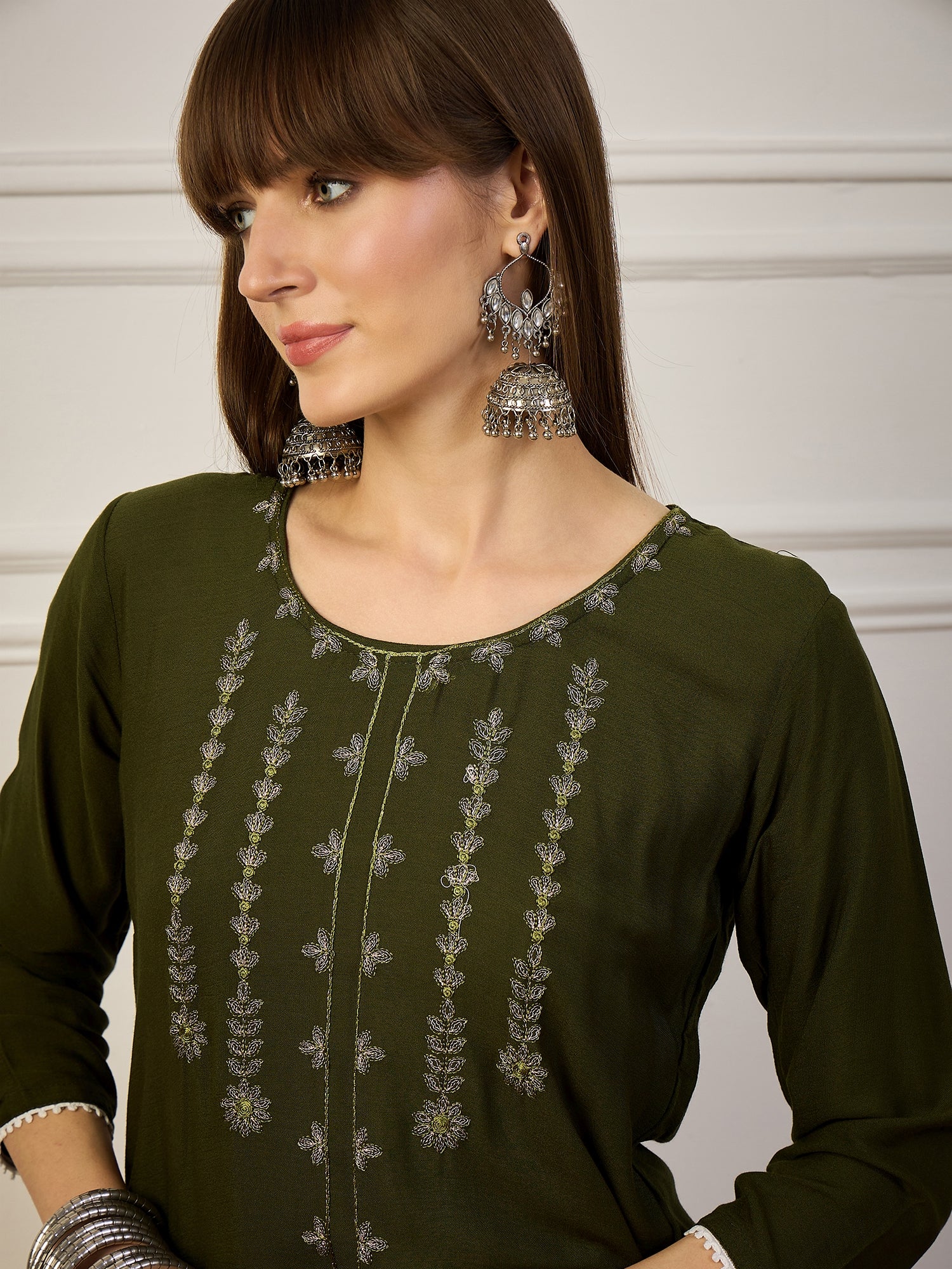 OLIVE BLOSSOM | MEHENDI Floral Embroidered Short Kurta