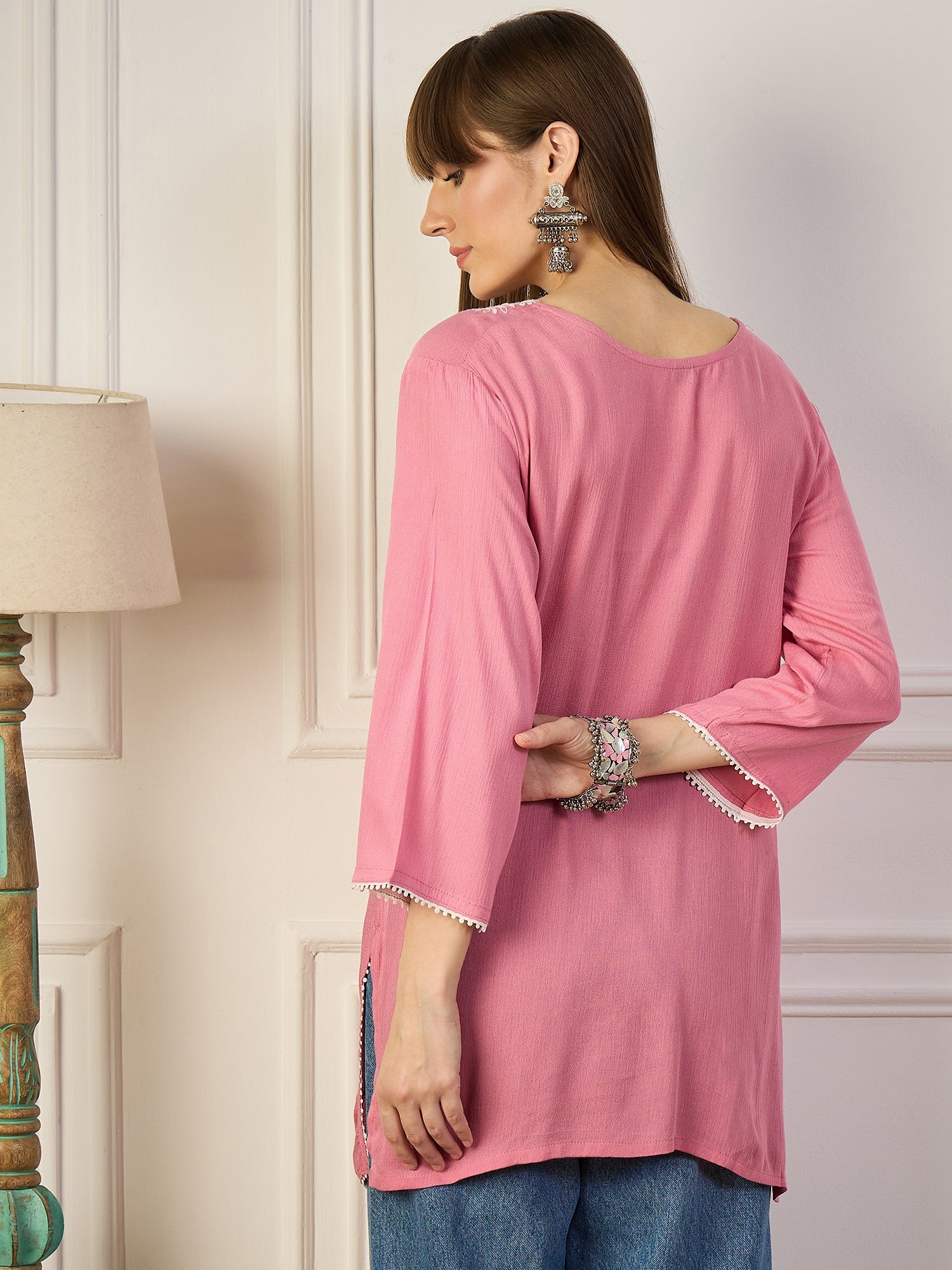 ROSE GARDEN | Pink Floral Embroidered Short Kurta