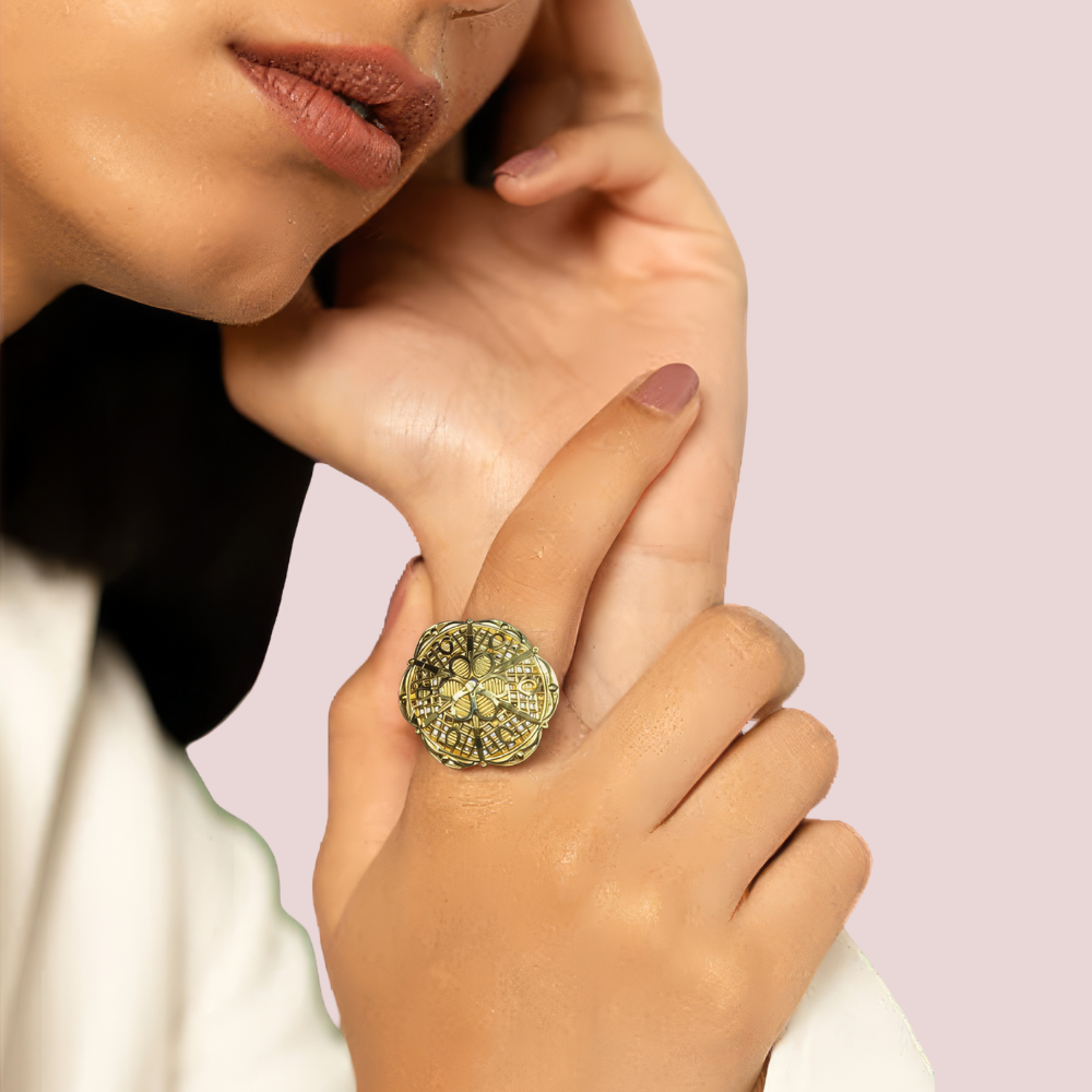 Antique Gold-Plated Mandala Statement Ring