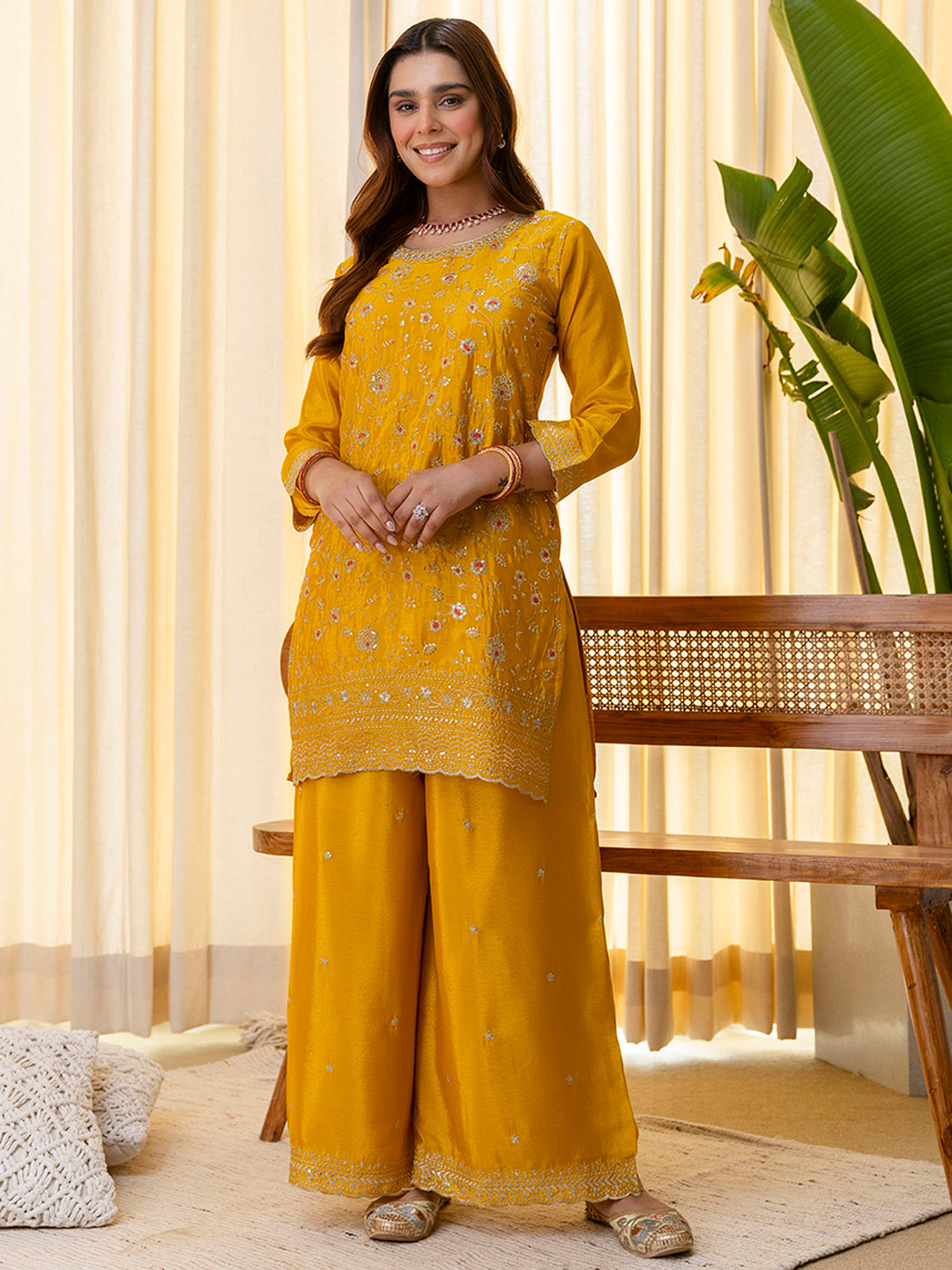 Mustard Radiance | Embroidered Silk Blend Kurta Set