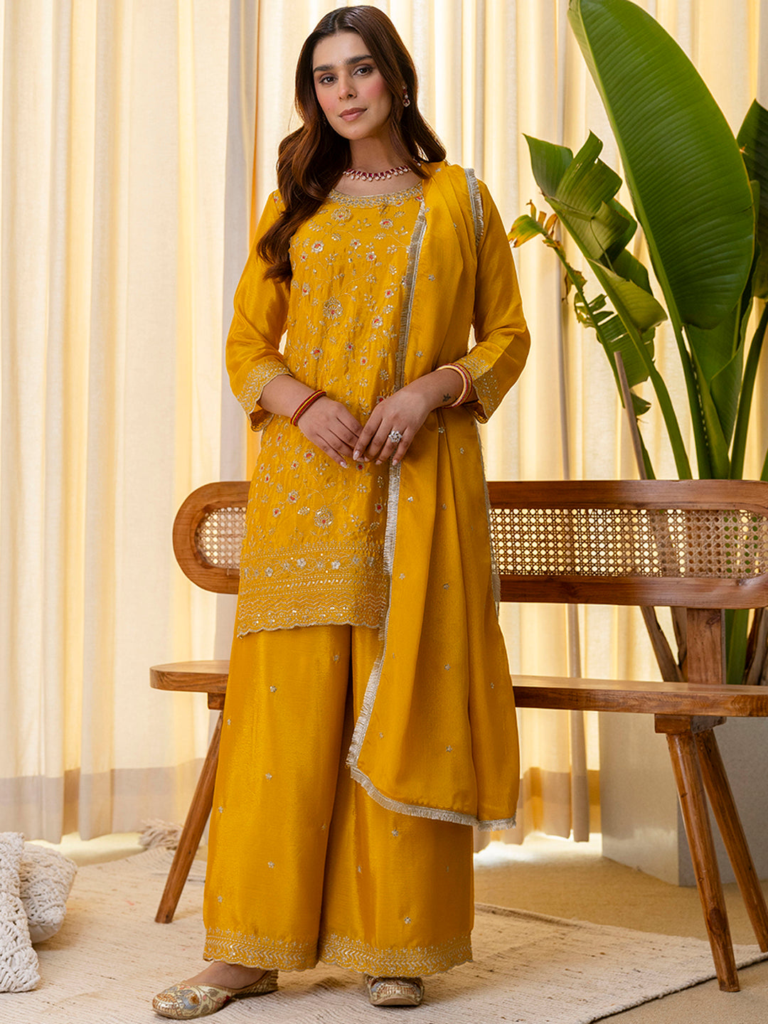 Mustard Radiance | Embroidered Silk Blend Kurta Set