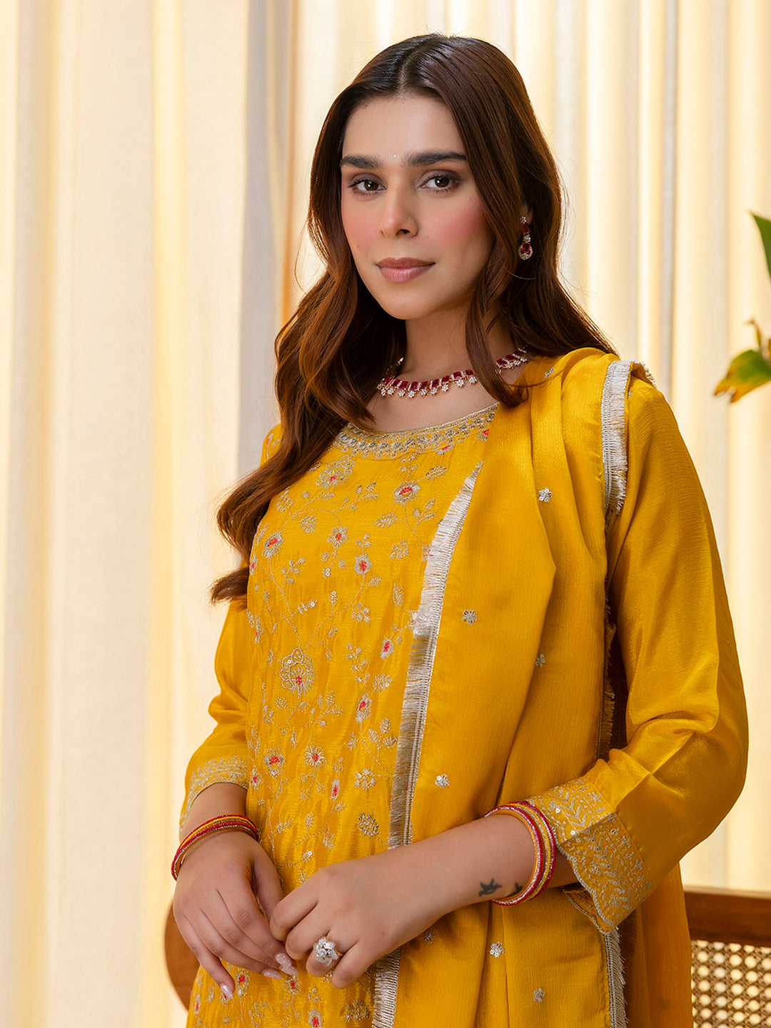 Mustard Radiance | Embroidered Silk Blend Kurta Set