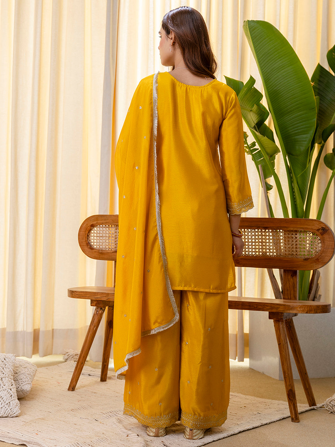 Mustard Radiance | Embroidered Silk Blend Kurta Set