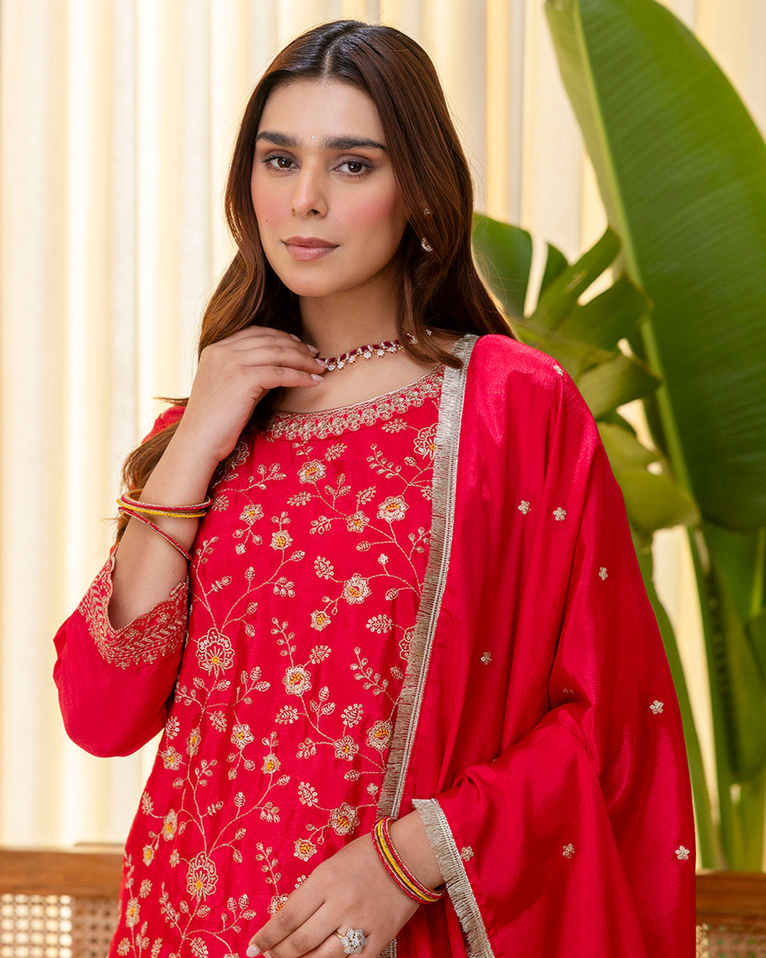 Rani Pink Sequinned Silk Blend Kurta Set
