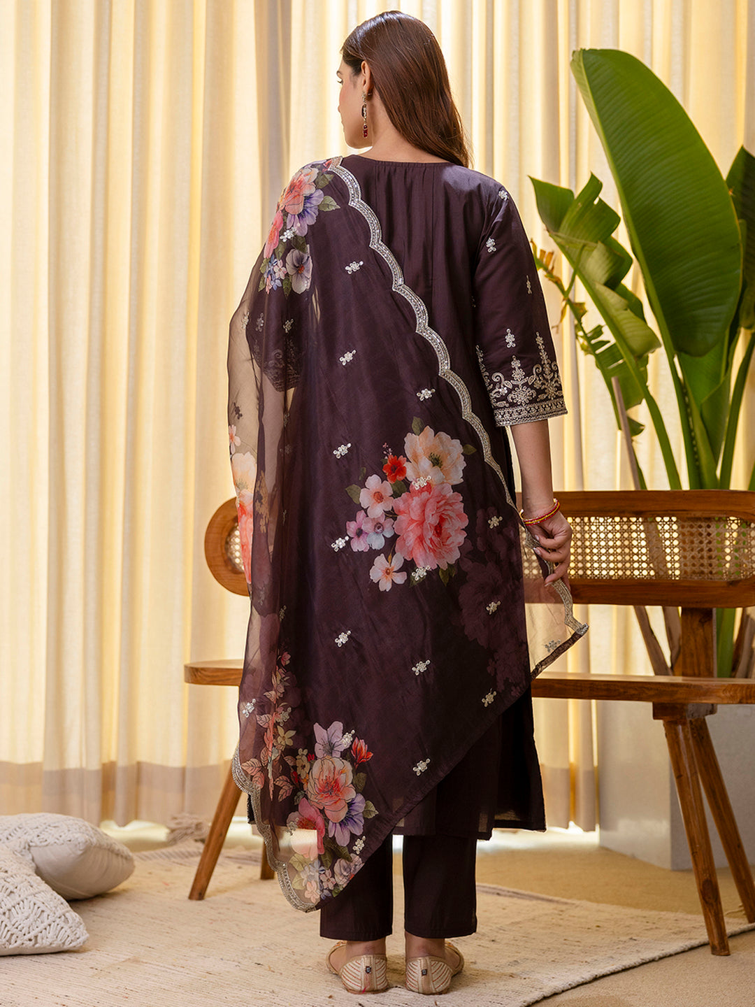 Vireya Coffee Embroidered Kurta Set