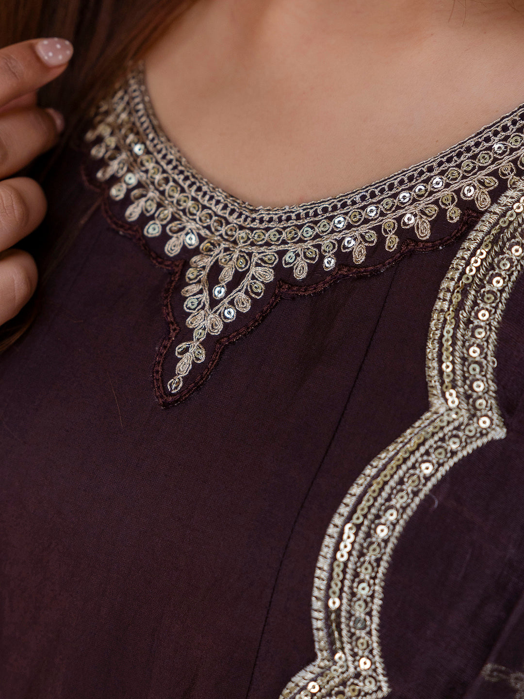 Vireya Coffee Embroidered Kurta Set