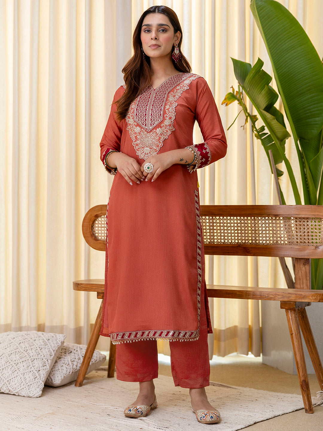 Niyati Peach Embroidered Kurta Set