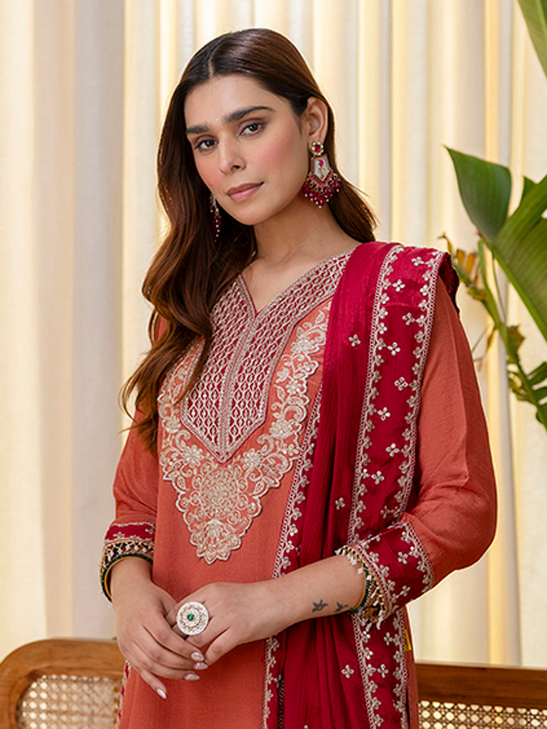 Niyati Peach Embroidered Kurta Set