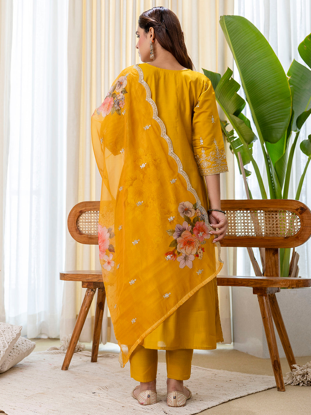 Vireya Mustard Embroidered Kurta Set