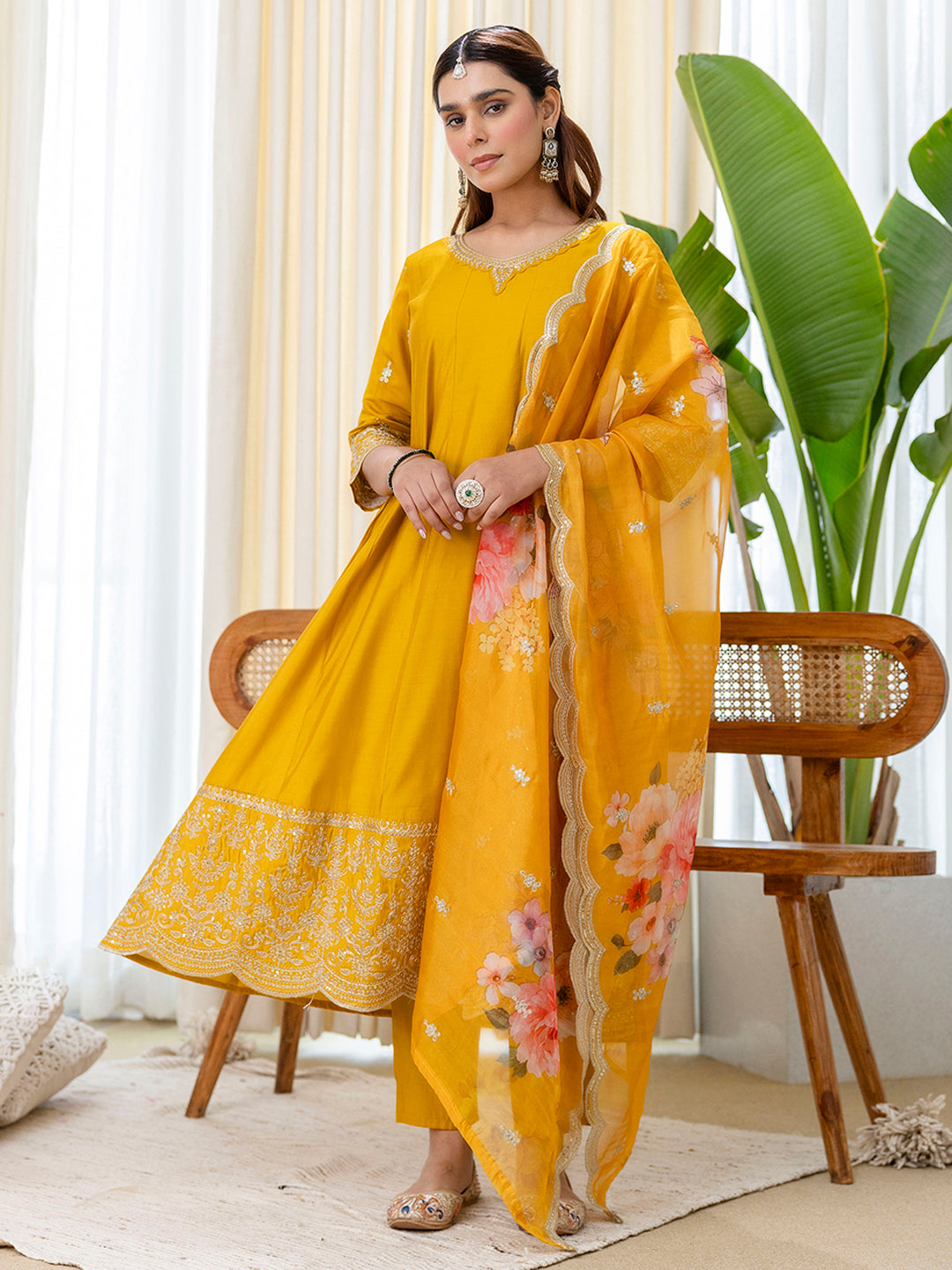 Vireya Mustard Embroidered Kurta Set