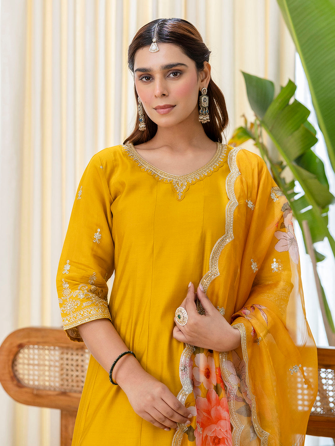 Vireya Mustard Embroidered Kurta Set