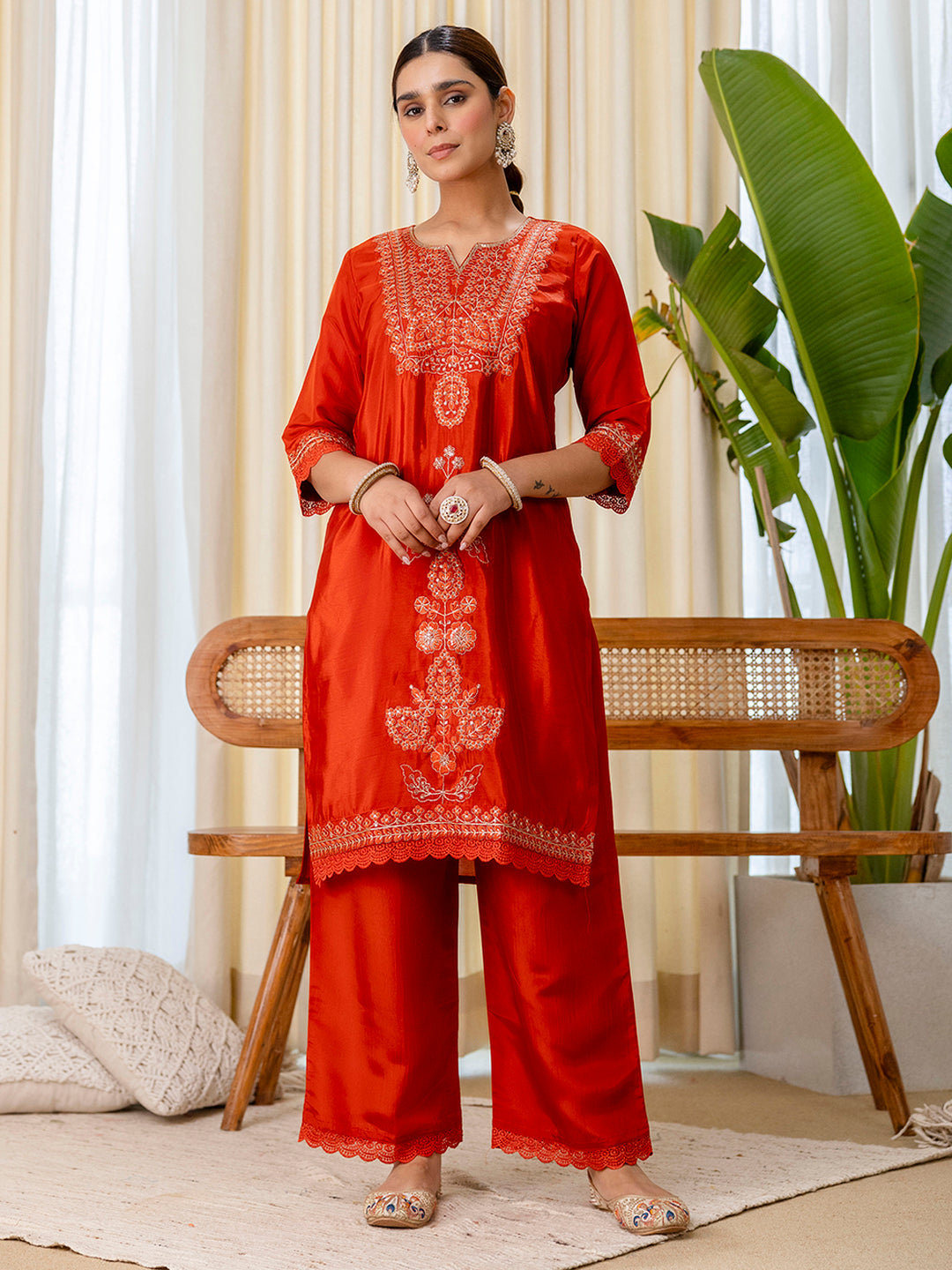 Utsaah Rust Embroidered Kurta Set