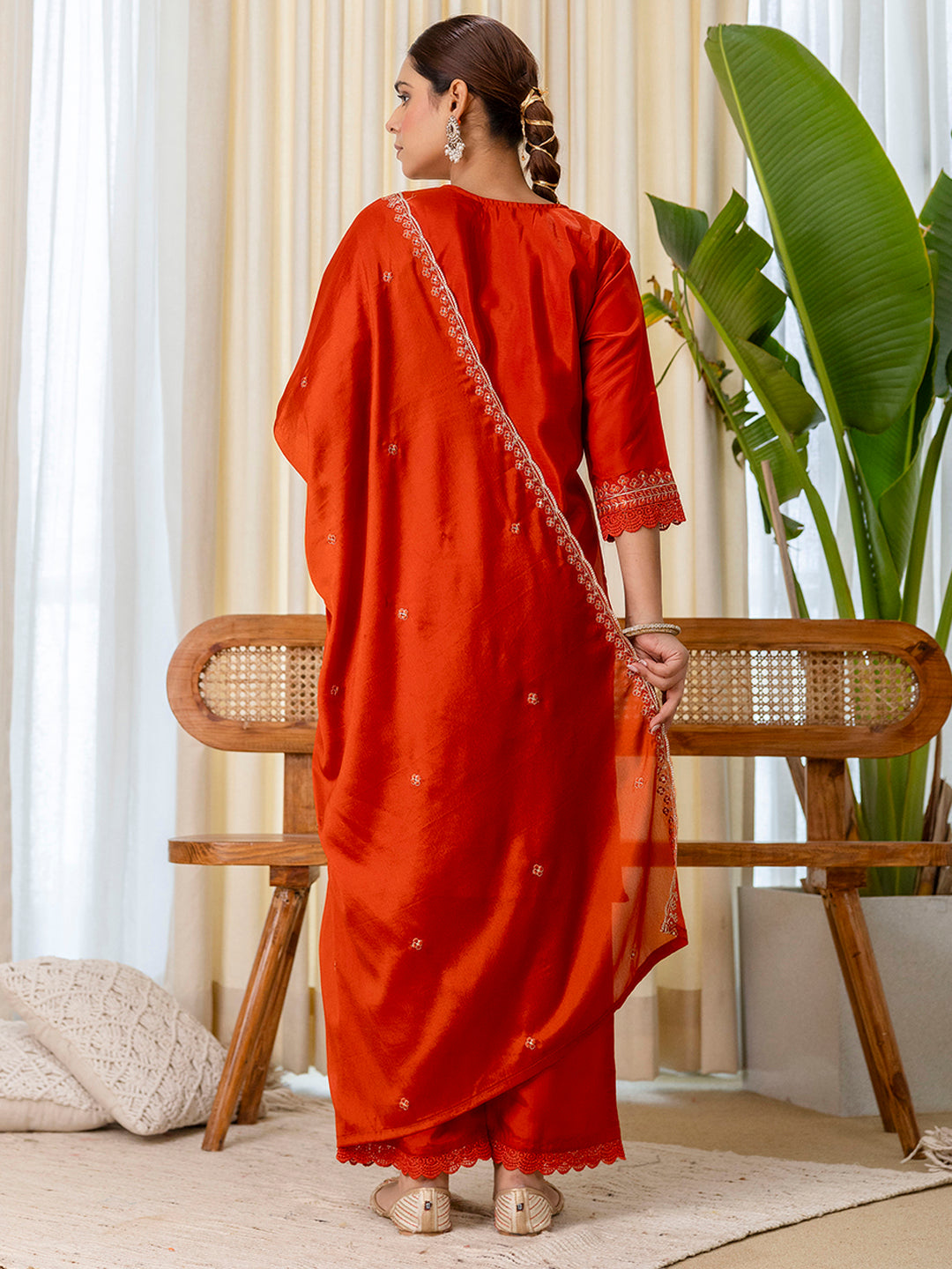 Utsaah Rust Embroidered Kurta Set