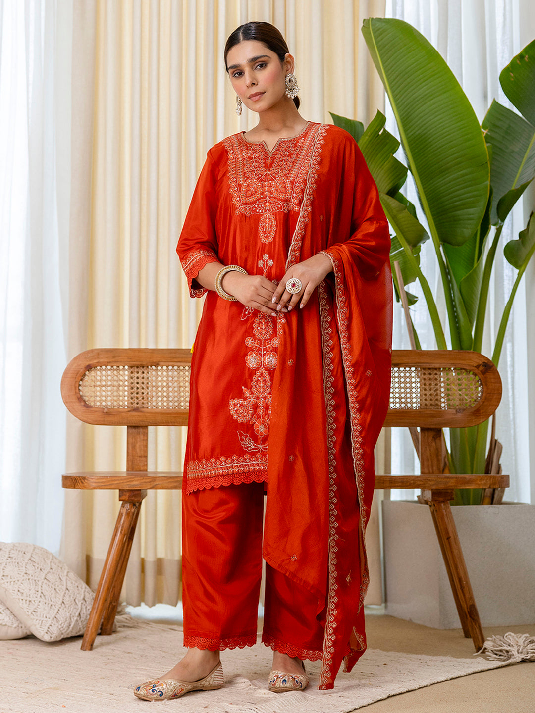 Utsaah Rust Embroidered Kurta Set