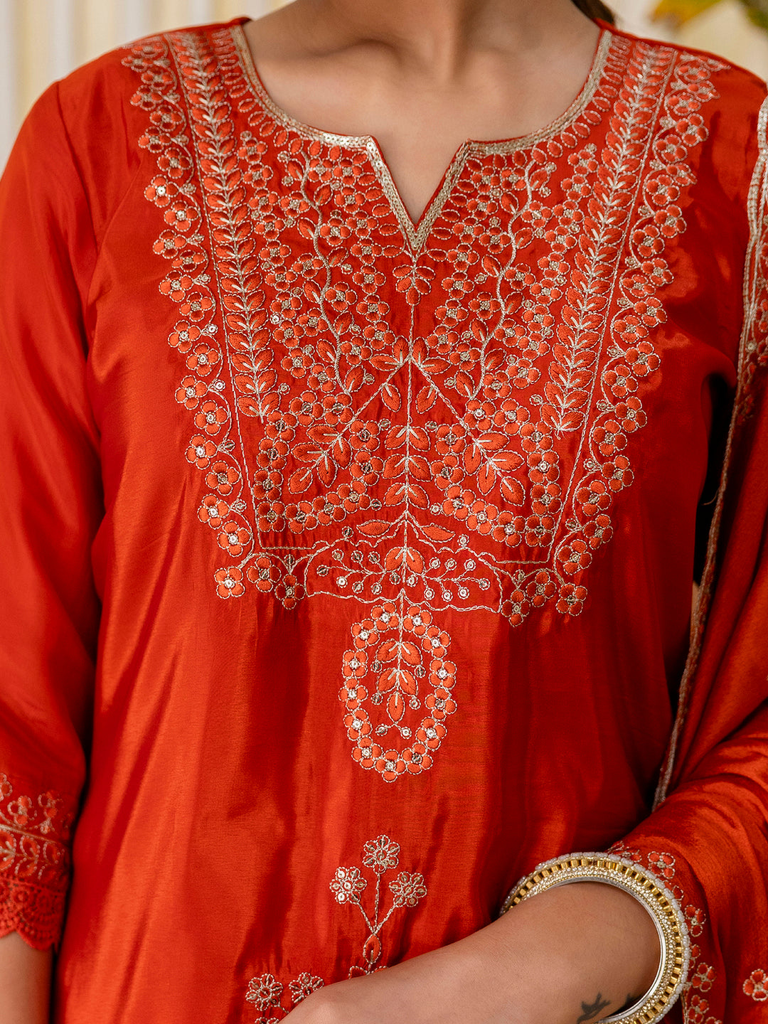 Utsaah Rust Embroidered Kurta Set