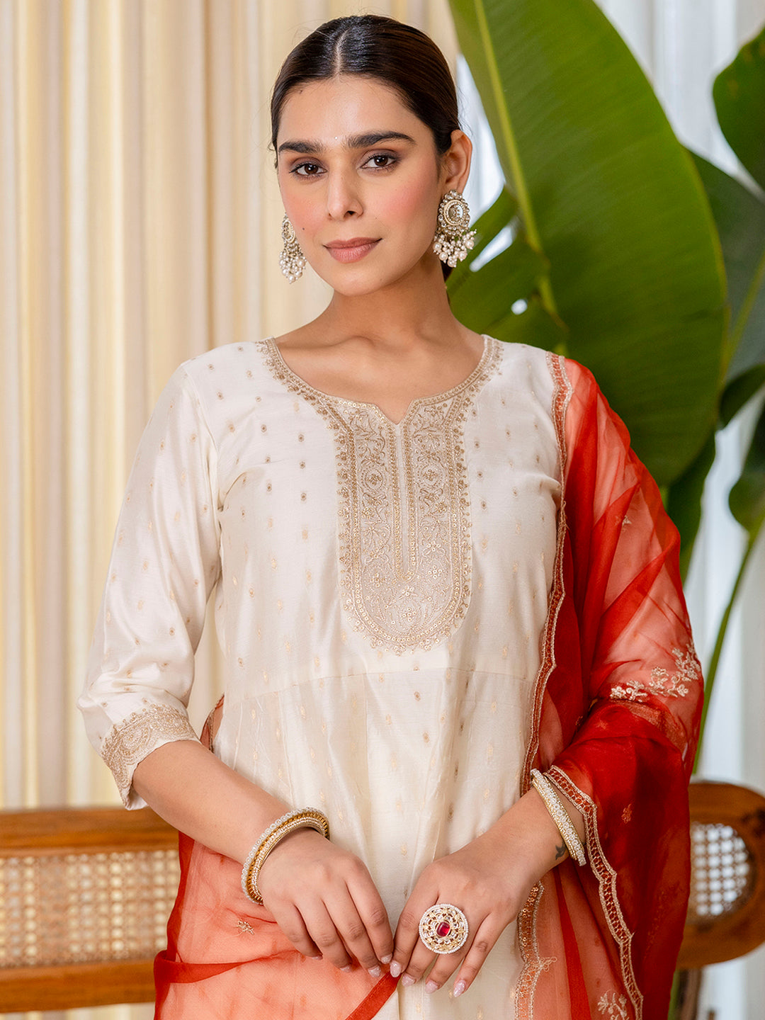 Sattva White Embroidered Kurta Set