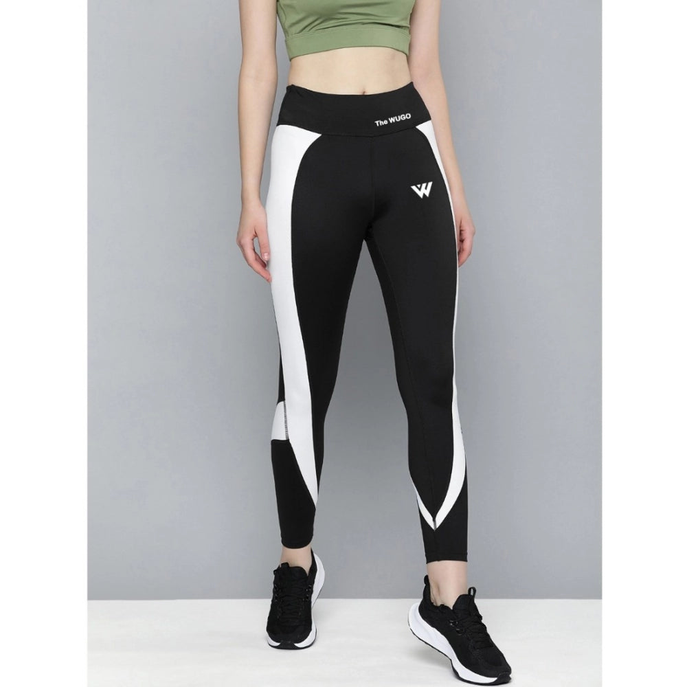 Generic Women's Polyster Solid Sport Leggings (Black &amp;amp; White)