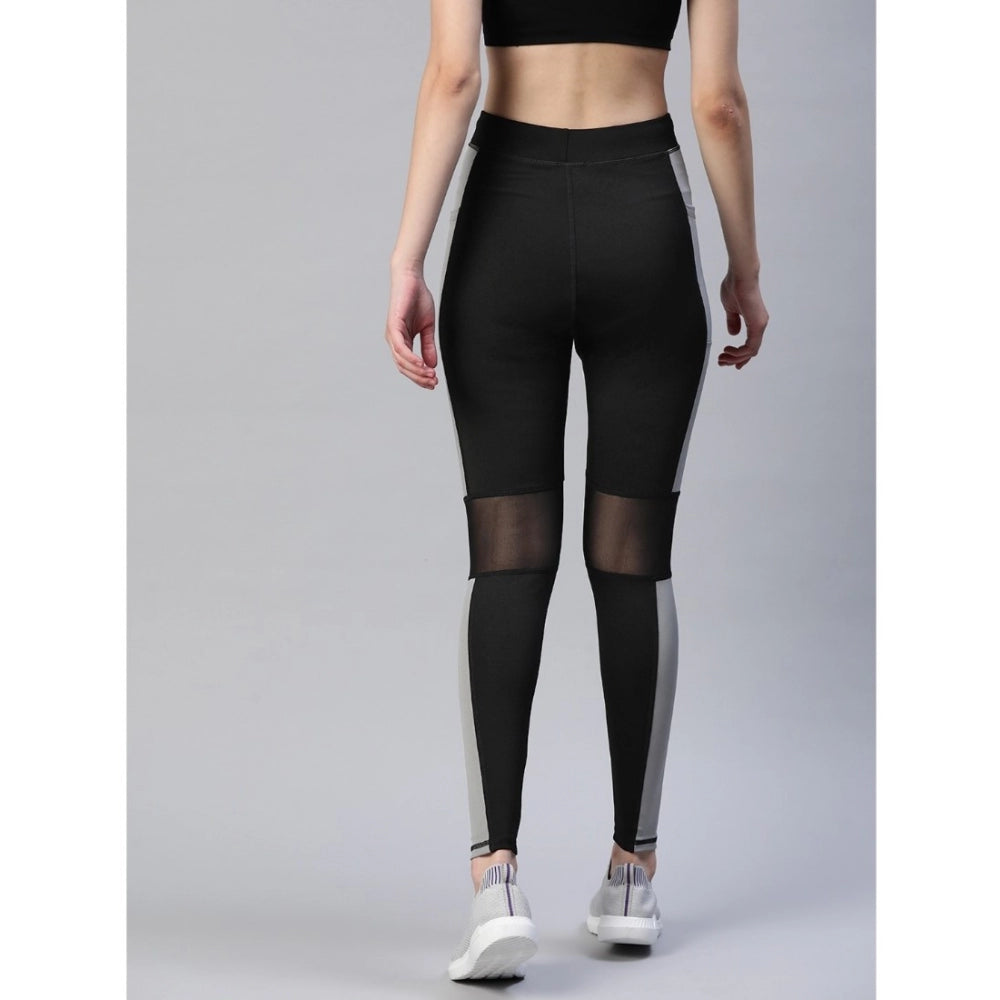 Generic Women's Polyster Solid Sport Leggings (Black &amp;amp; Grey)