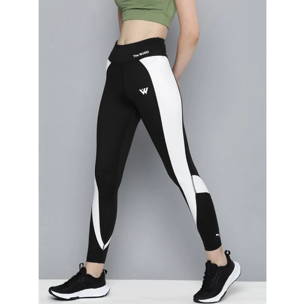 Generic Women's Polyster Solid Sport Leggings (Black &amp;amp; White)