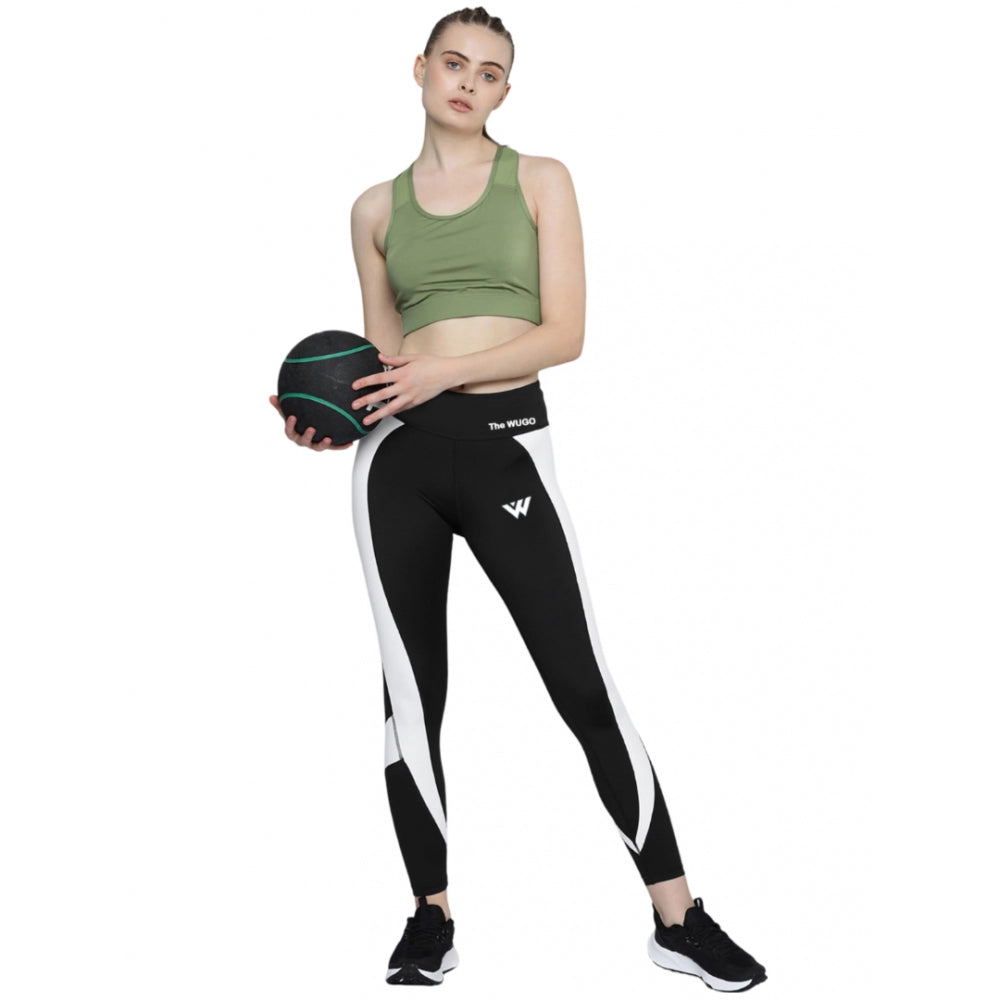 Generic Women's Polyster Solid Sport Leggings (Black &amp;amp; White)