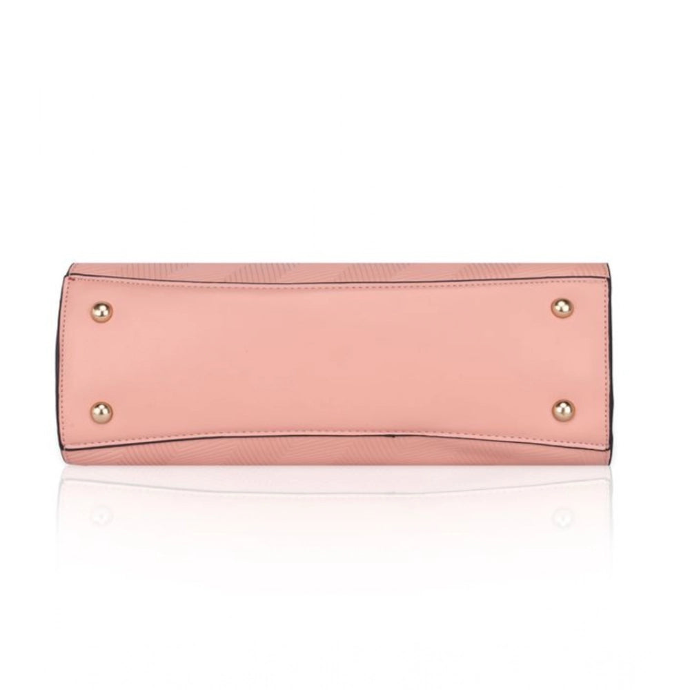 Generic Women's Faux Leather Textured Adjustable Long Belt Handbag (Pink)