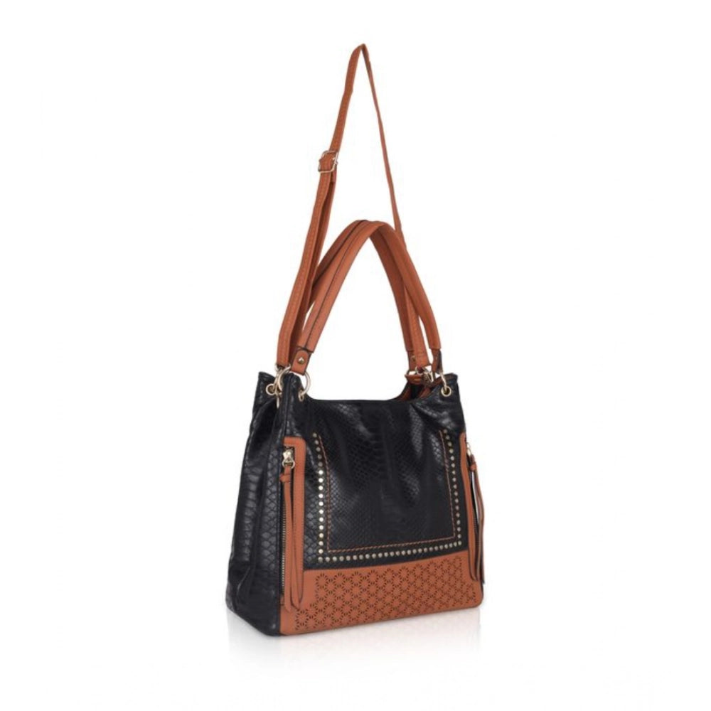 Generic Women's Faux Leather Textured Tote Bag (Black)