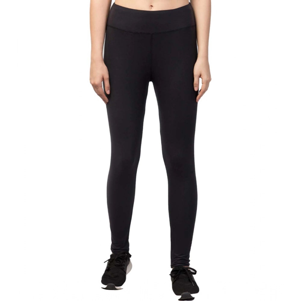 Generic Women's Polyester Solid Ankle Length High-Rise Tights (Black)