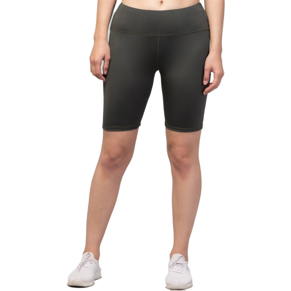 Generic Women's Polyester Solid Above Knee High-Rise Shorts (Green)