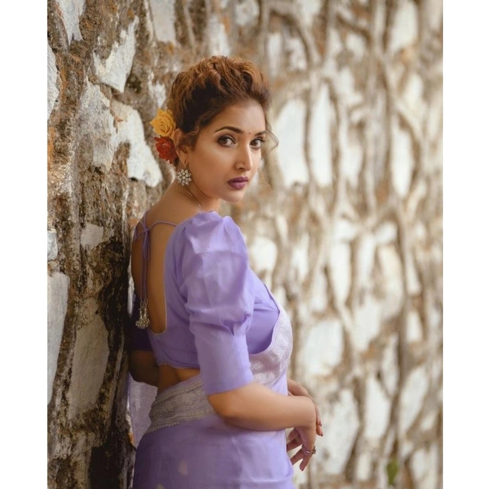 Generic Women's Cotton  Printed Saree With Unstitched Blouse 5.5Mtr (Lavender)