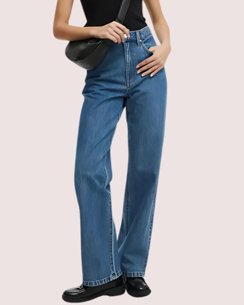 Smokey Blue Denim Loose Fit Straight Jeans for Women