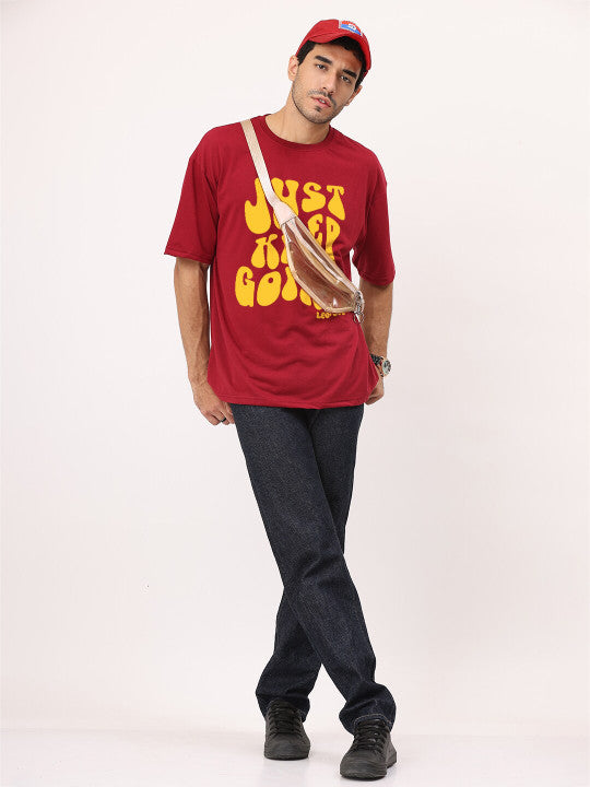 MOTIVATIONAL STREETWEAR | "Just Keep Going" Maroon Oversized Tee