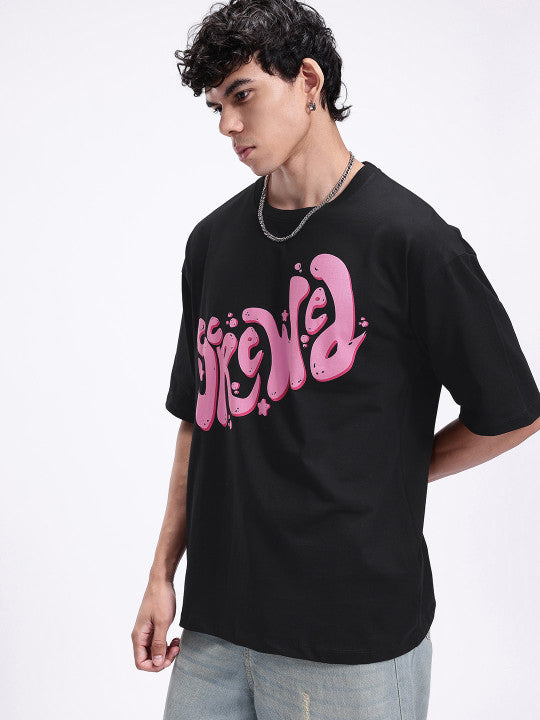 URBAN EDGE | "Screwed" Typography Black Oversized Tee