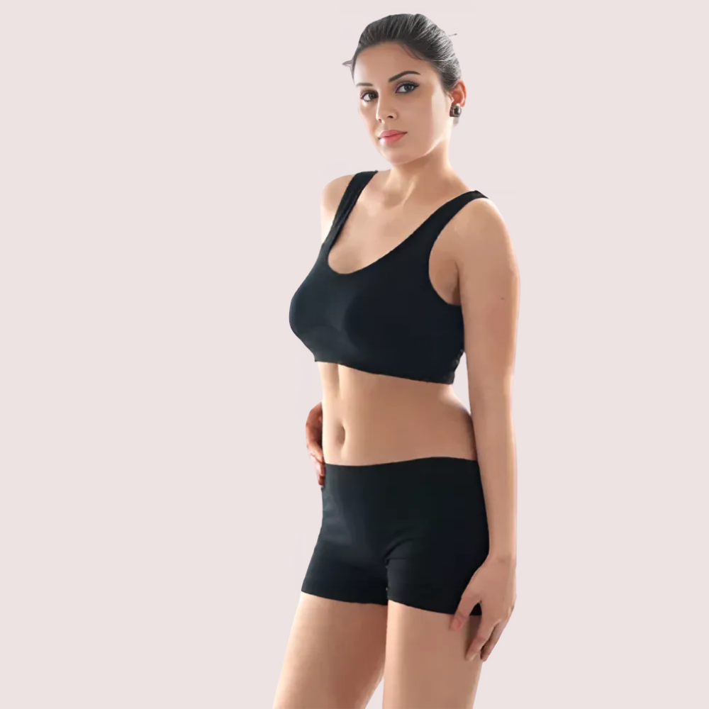 "Black" Seamless Sports Bra And Boyshort Set