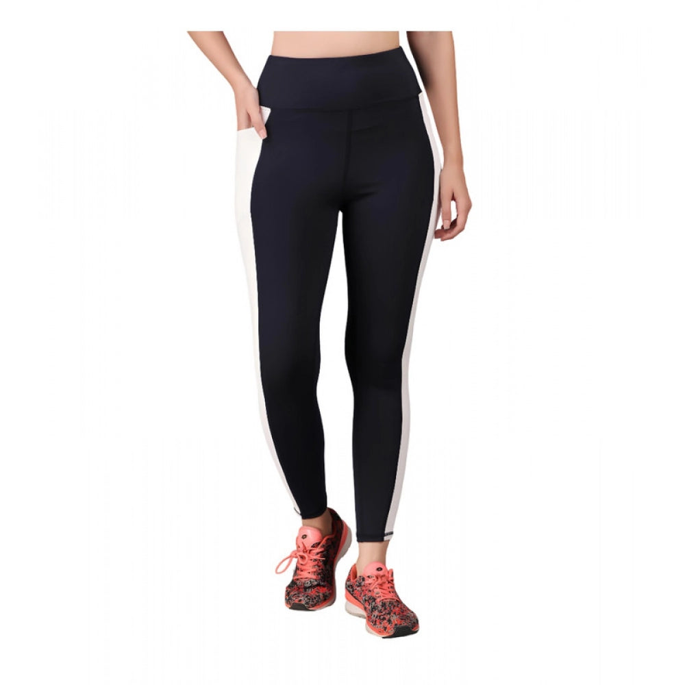 Generic Women's Polyester Solid Ankle length High Waisted Tights (Navy Blue)