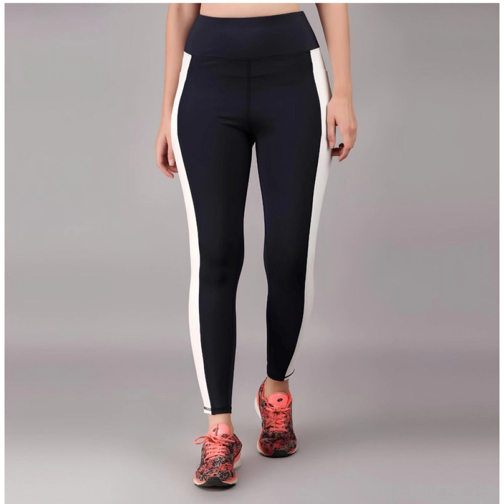 Generic Women's Polyester Solid Ankle length High Waisted Tights (Navy Blue)