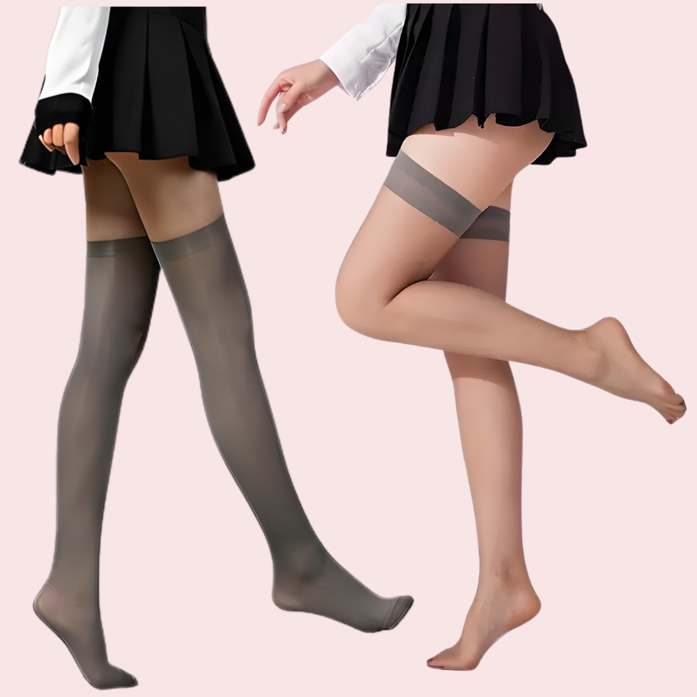 Premium Thigh-High Sheer Stockings – Pack of 2 (Grey &amp; Nude Combo)