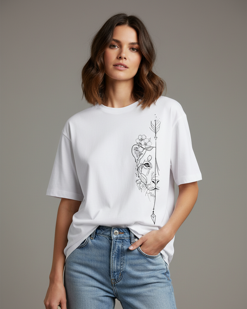 Minimal Lioness Art Oversized Cotton T-Shirt
