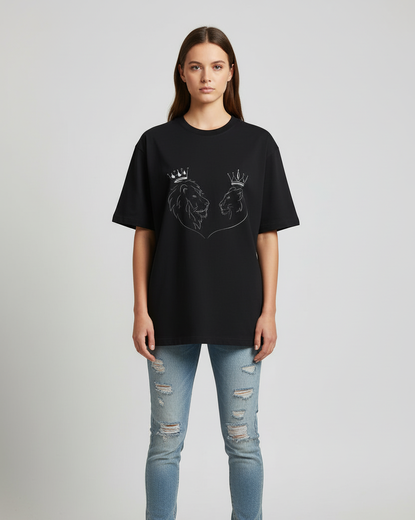 Crowned Lion Duo Oversized Cotton T-Shirt
