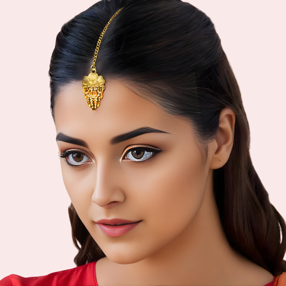 Classic Bridal Gold Long Necklace Set with Pendant, Earrings &amp; Maang Tikka