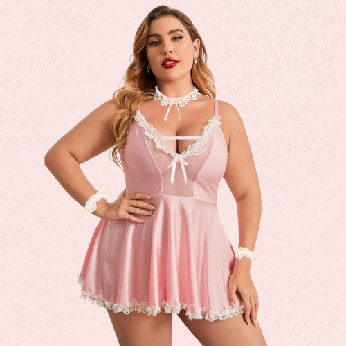 French Daina Stylish Pink Apron Maid Outfit with Luxury Panty Gift