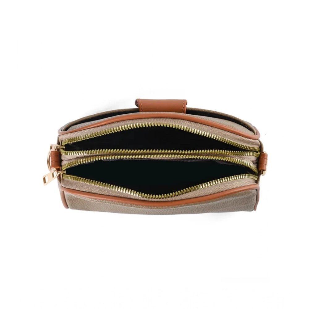 Generic Women's PU Leather Zipper Sling Bag (Khakhi)