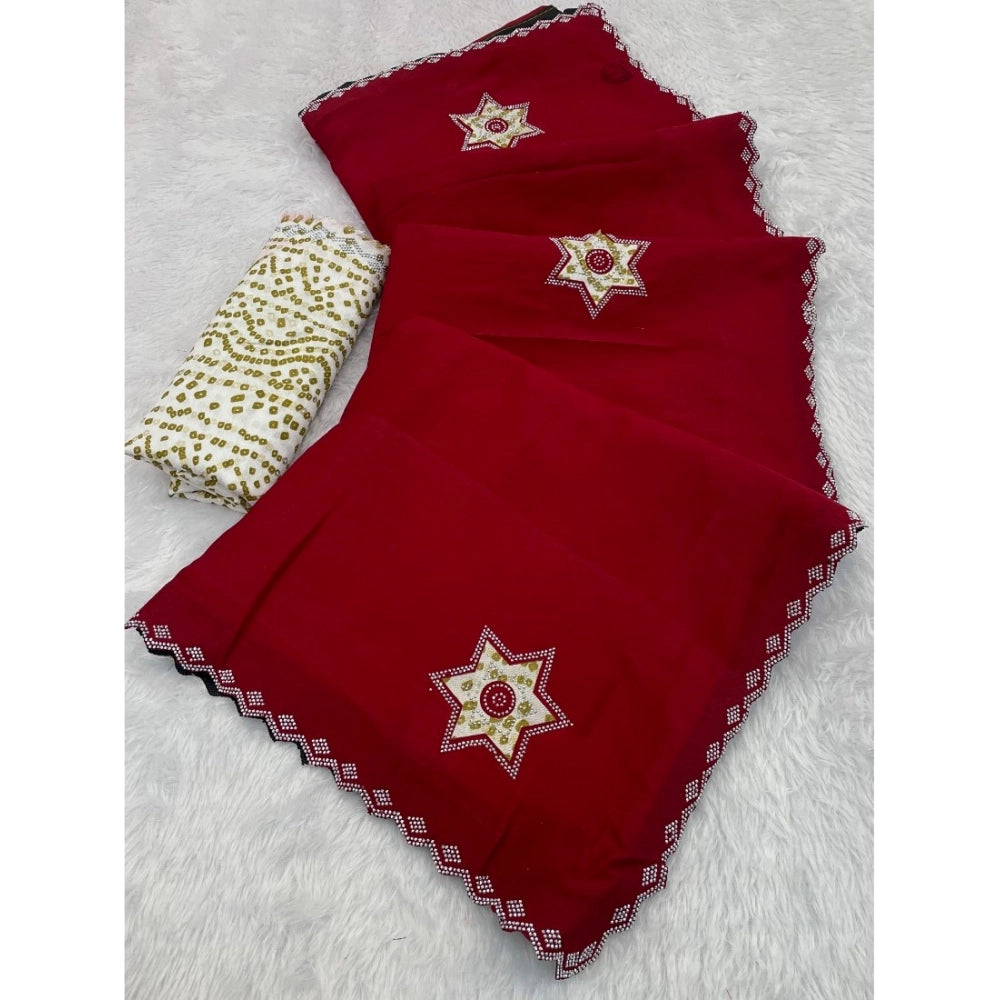 Generic Women's Chiffon Butti Dotted Saree With Unstitched Blouse 5.5Mtr (Red)