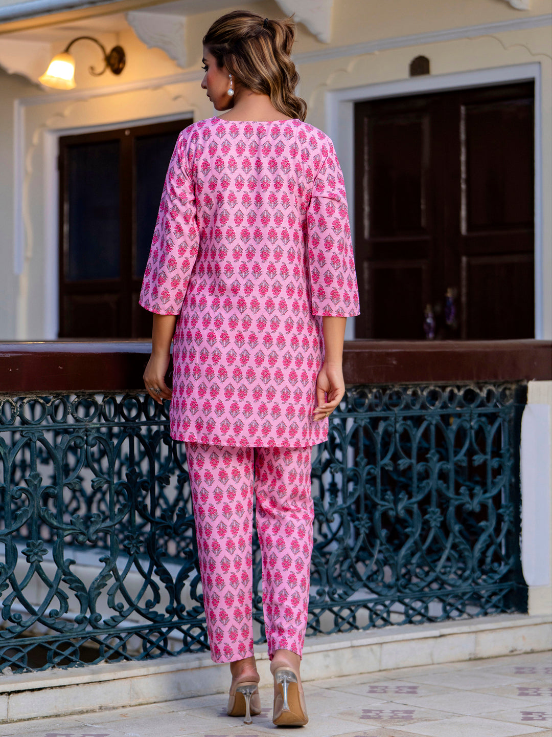 Pink Cotton Blend Kurti Set