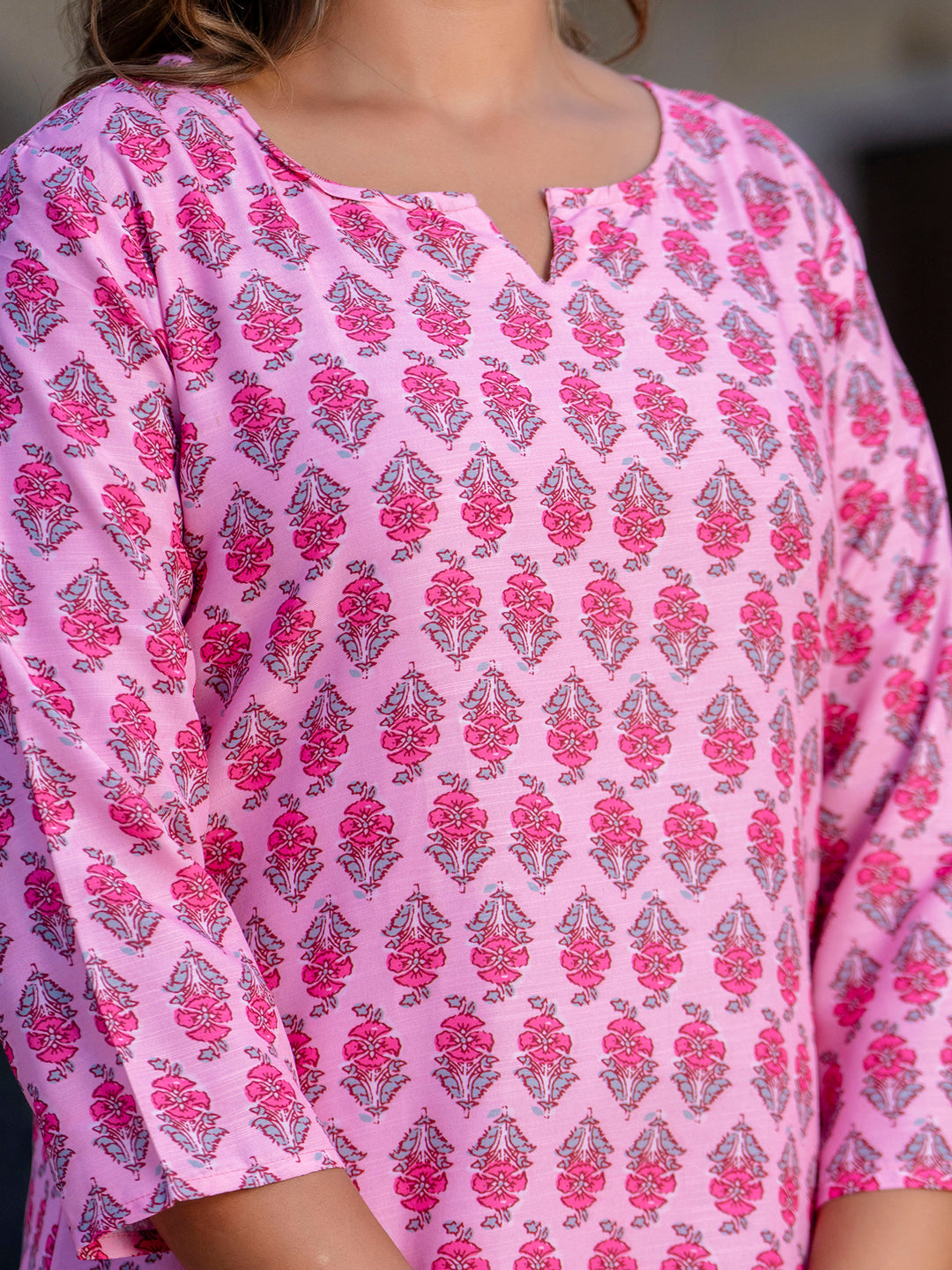 Pink Cotton Blend Kurti Set