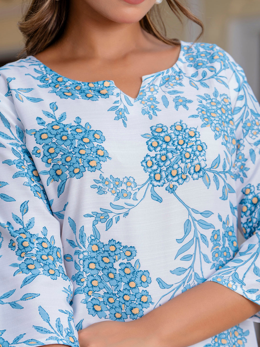 Sky Blue Cotton Blend Kurti Set