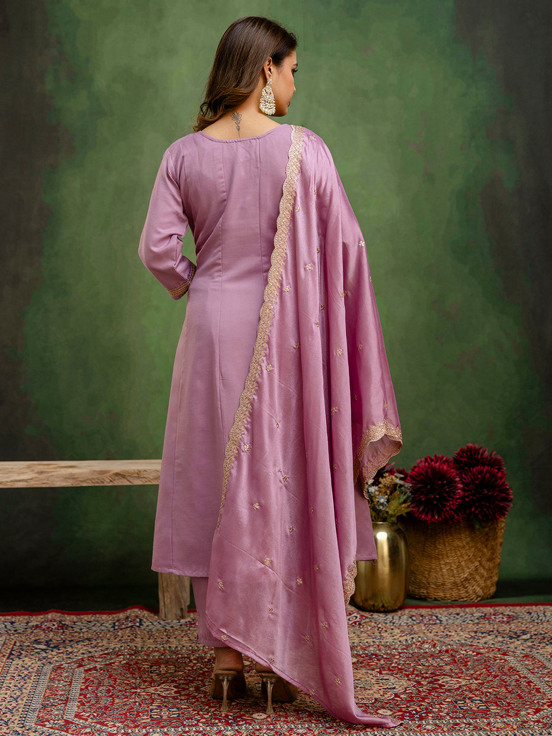 Navrangi Lavender Stylish Anarkali Kurta Set – Viscose Rayon with Embroidered Dupatta