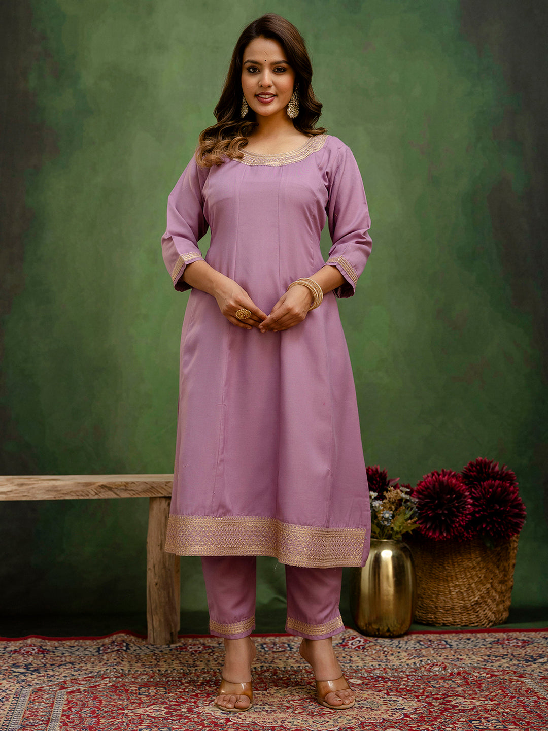 Navrangi Lavender Stylish Anarkali Kurta Set – Viscose Rayon with Embroidered Dupatta