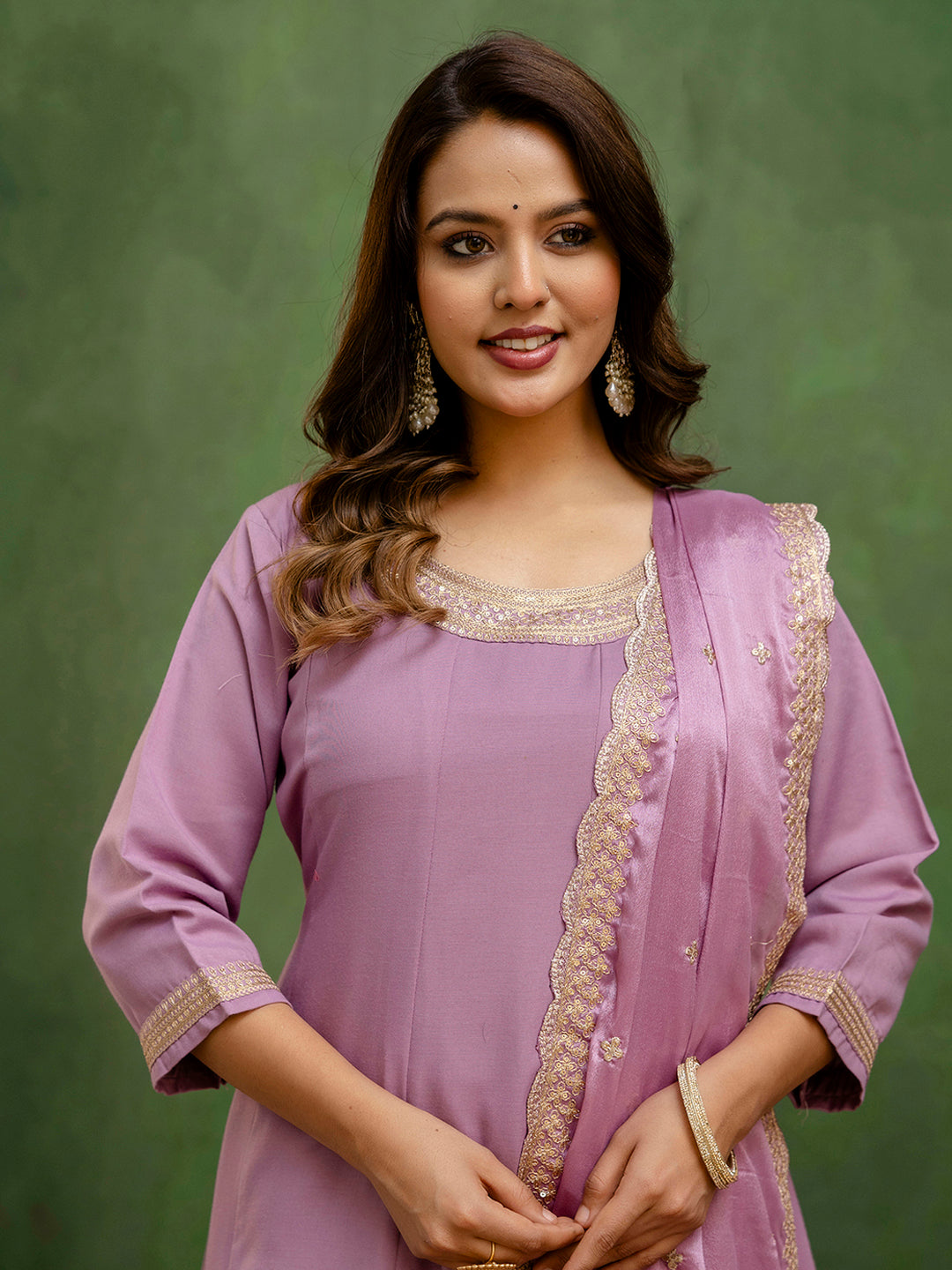 Navrangi Lavender Stylish Anarkali Kurta Set – Viscose Rayon with Embroidered Dupatta