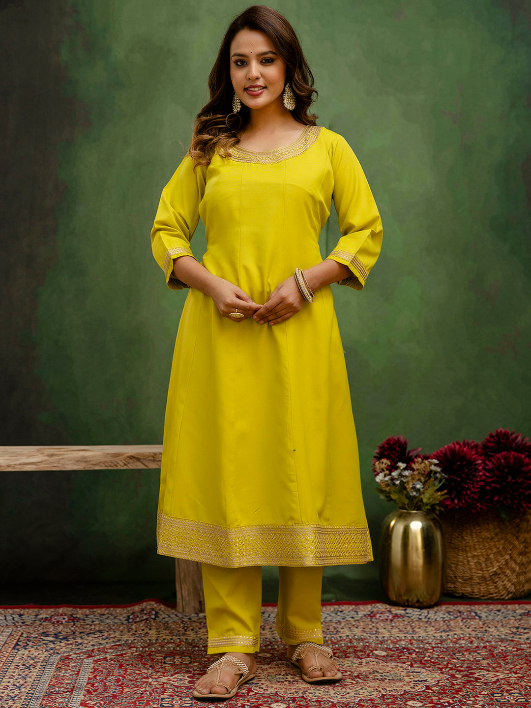 Lalita Lemon Stylish Anarkali Kurta Set – Viscose Rayon with Embroidered Dupatta